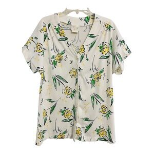 Vintage 1970’s Fresh Start Blouse Sz M Floral Polyester Button Up Retro Career